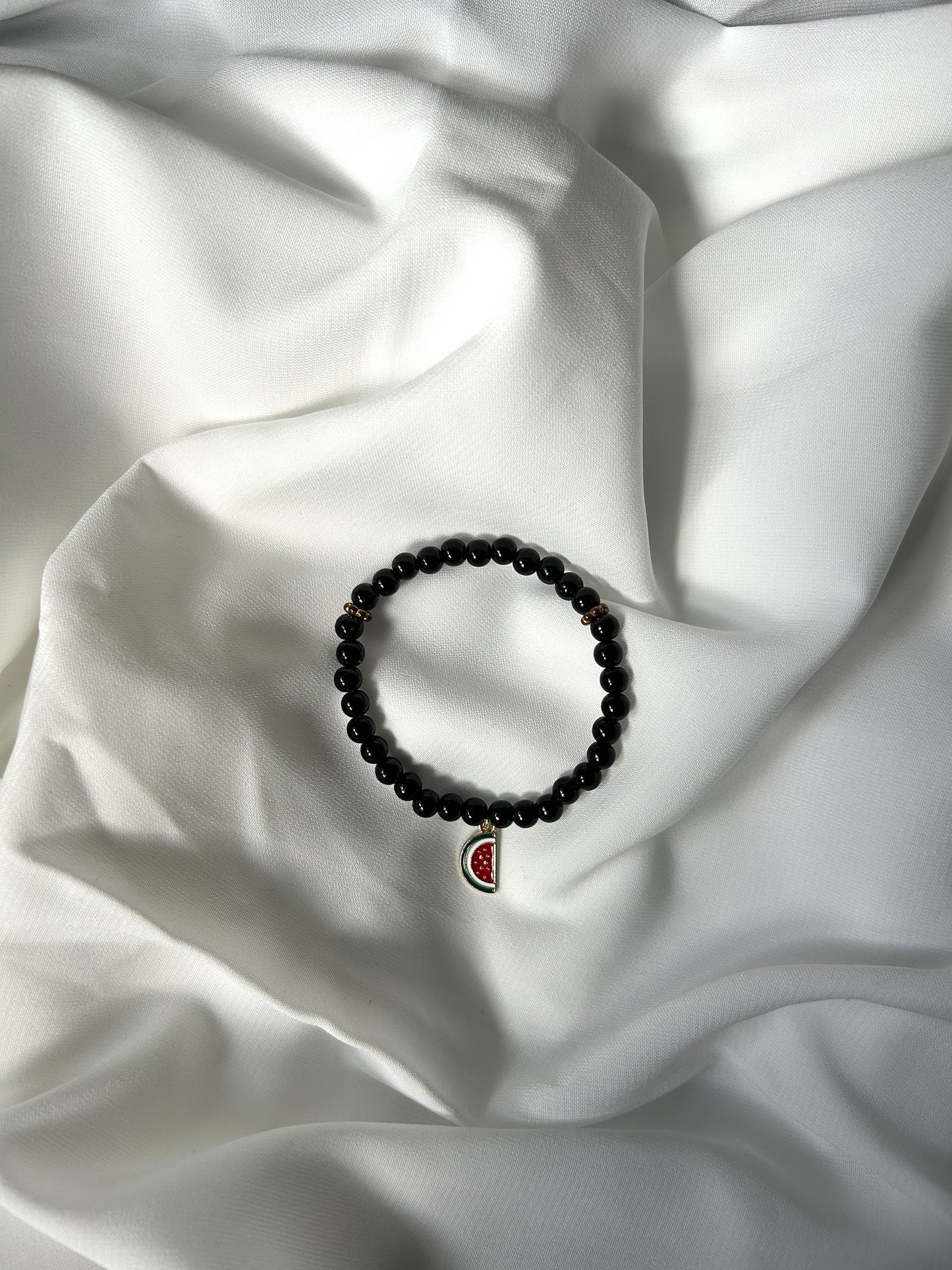 Bracelet Tasbih 33 perles Noir + Charms Pastèque