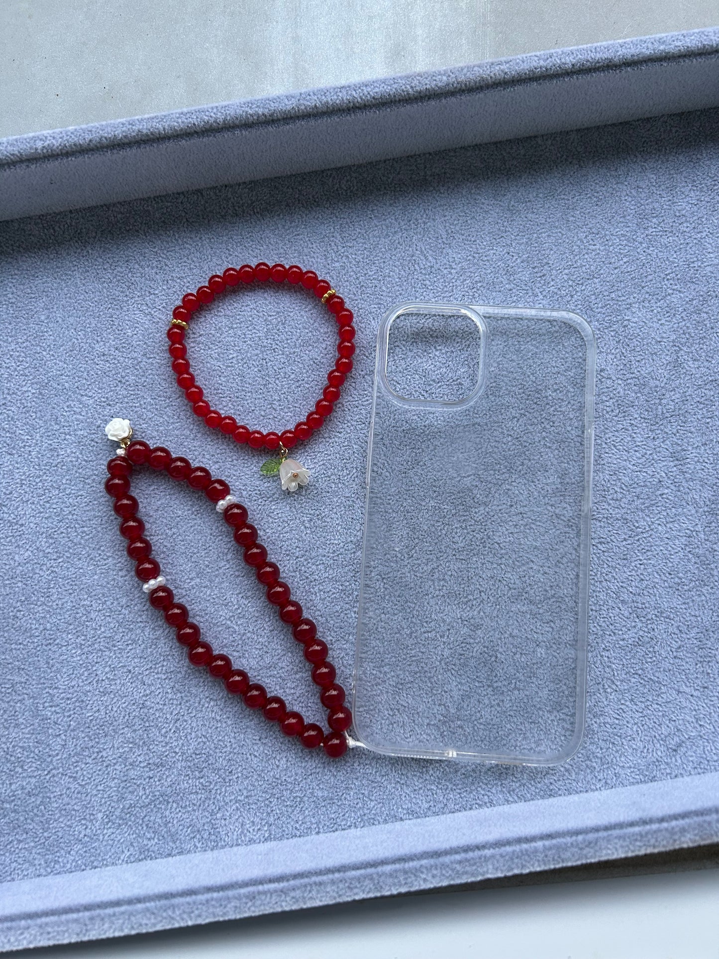 Duo Tasbih Bracelet + accessoire téléphone Rouge Bordeaux