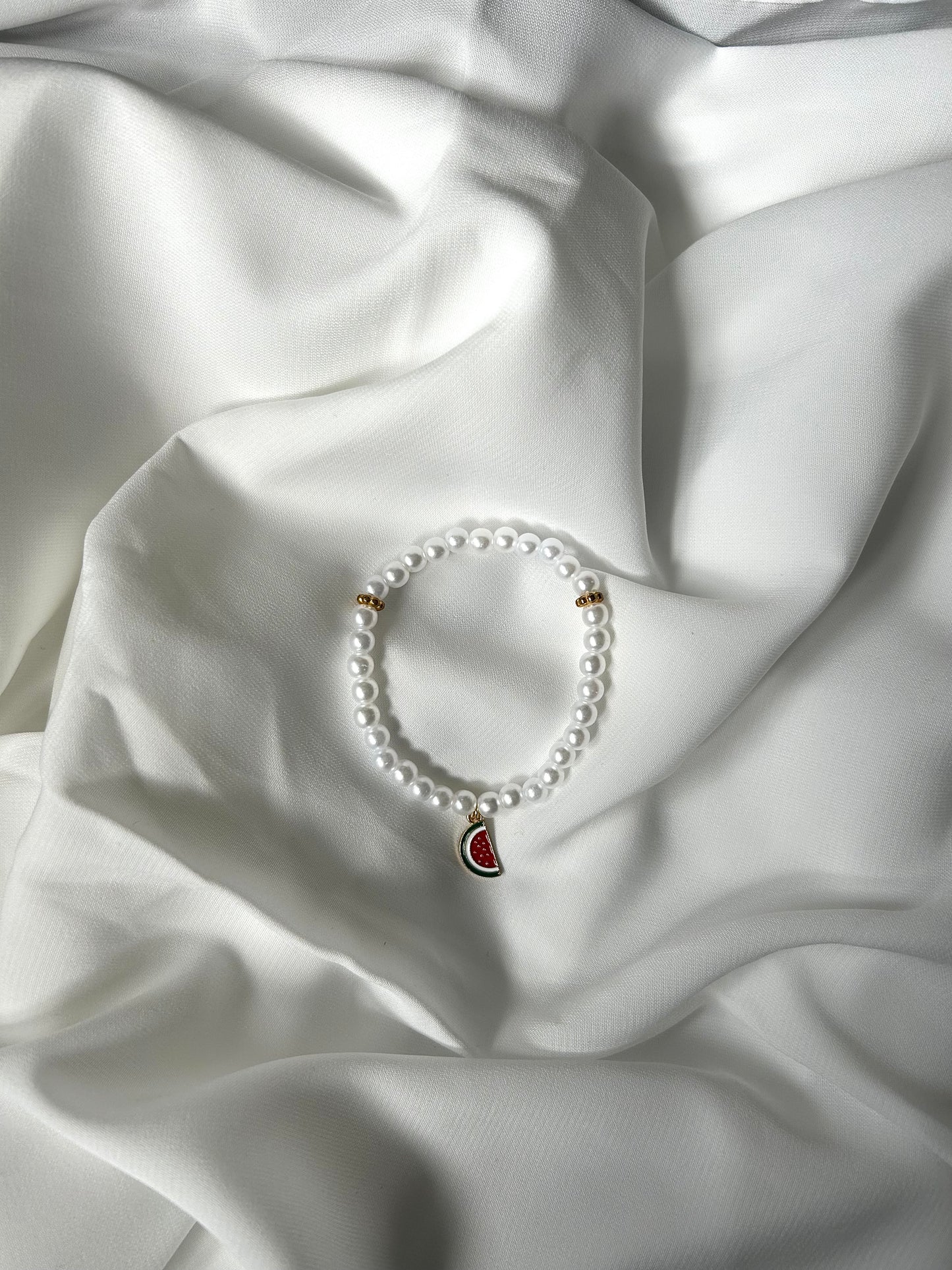 Bracelet Tasbih 33 perles Blanc nacrée + Charms Pastèque