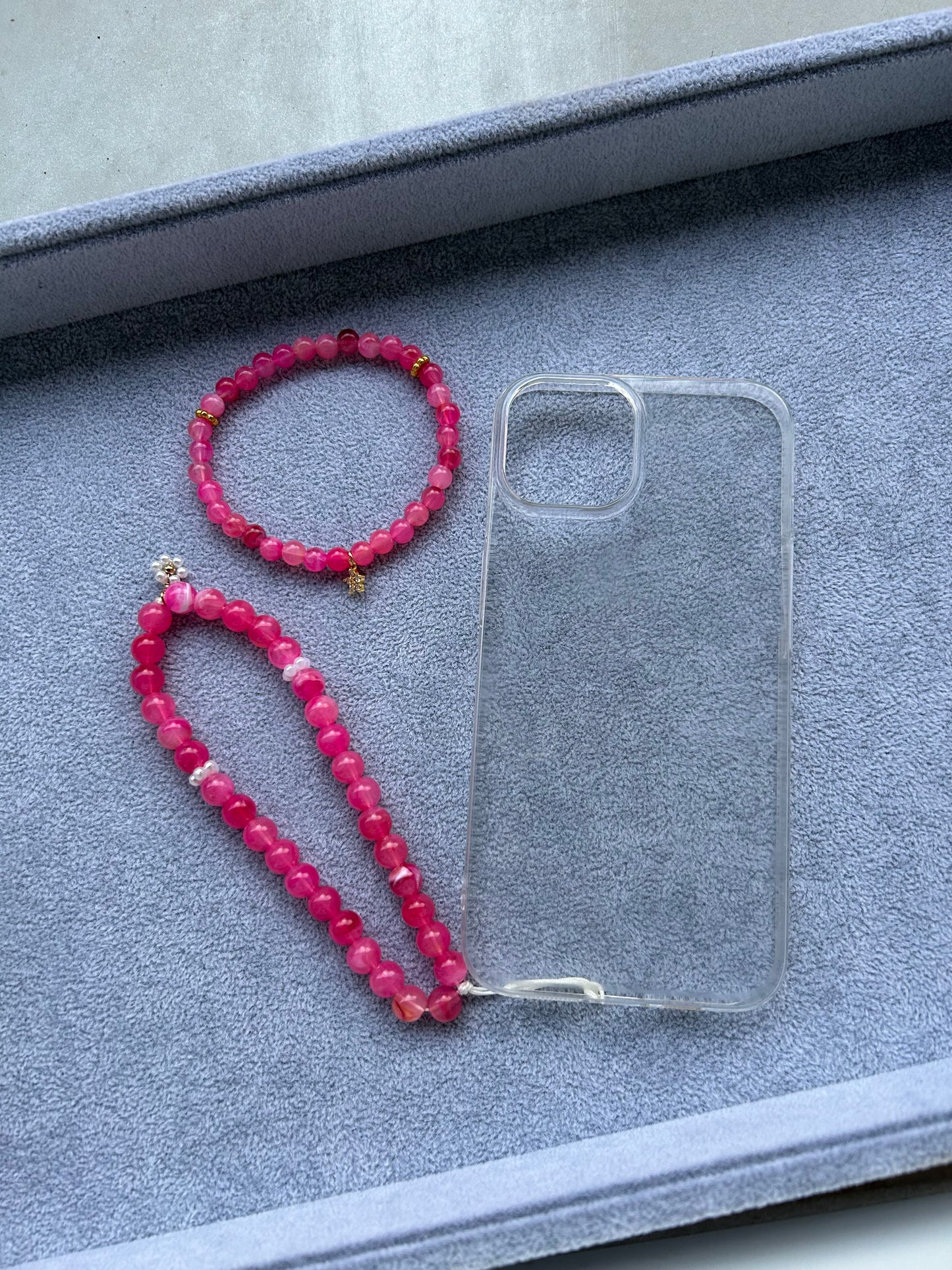 Duo Tasbih Bracelet + accessoire téléphone Framboise