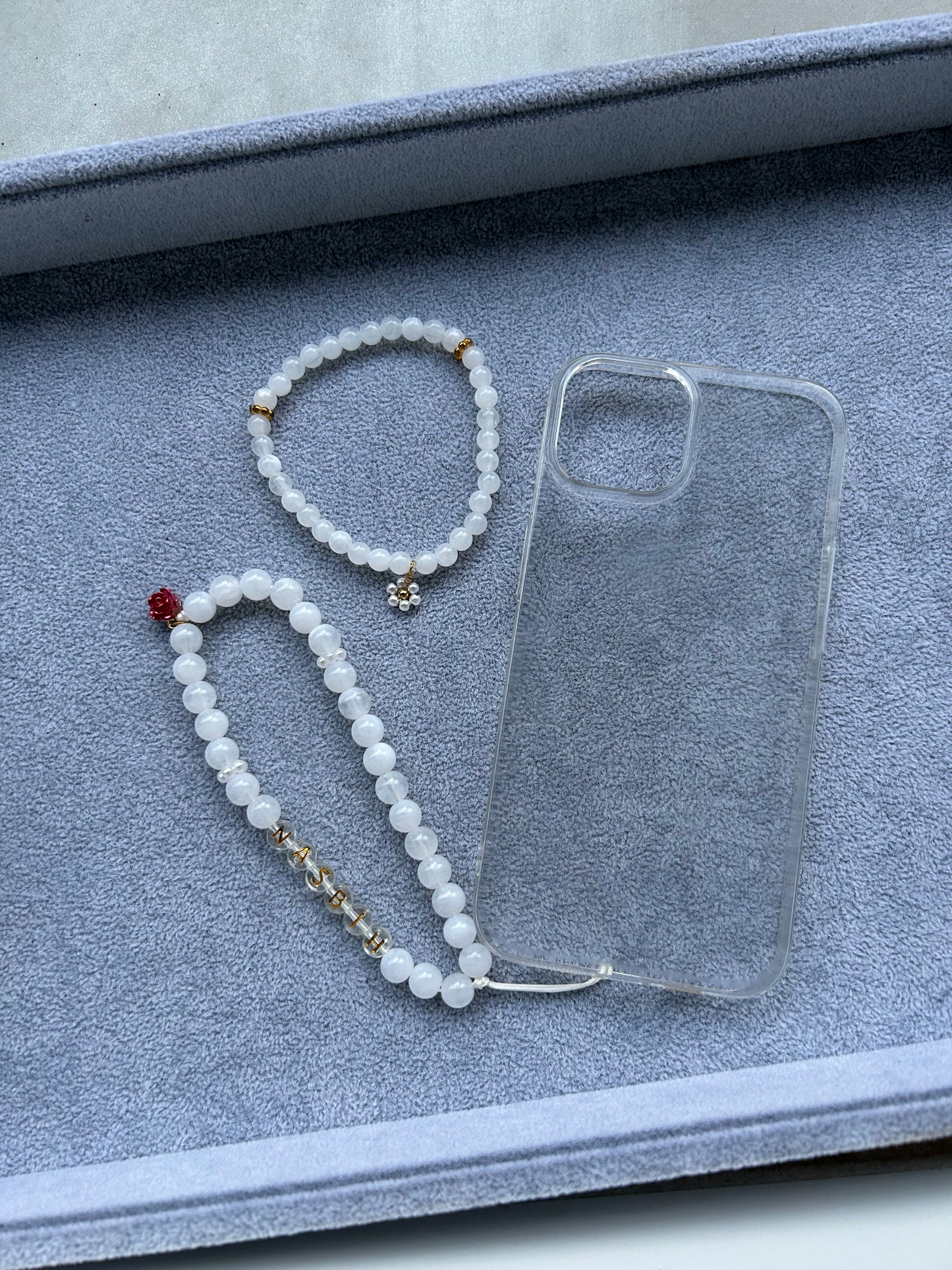 Duo Tasbih Bracelet + accessoire téléphone Blanc