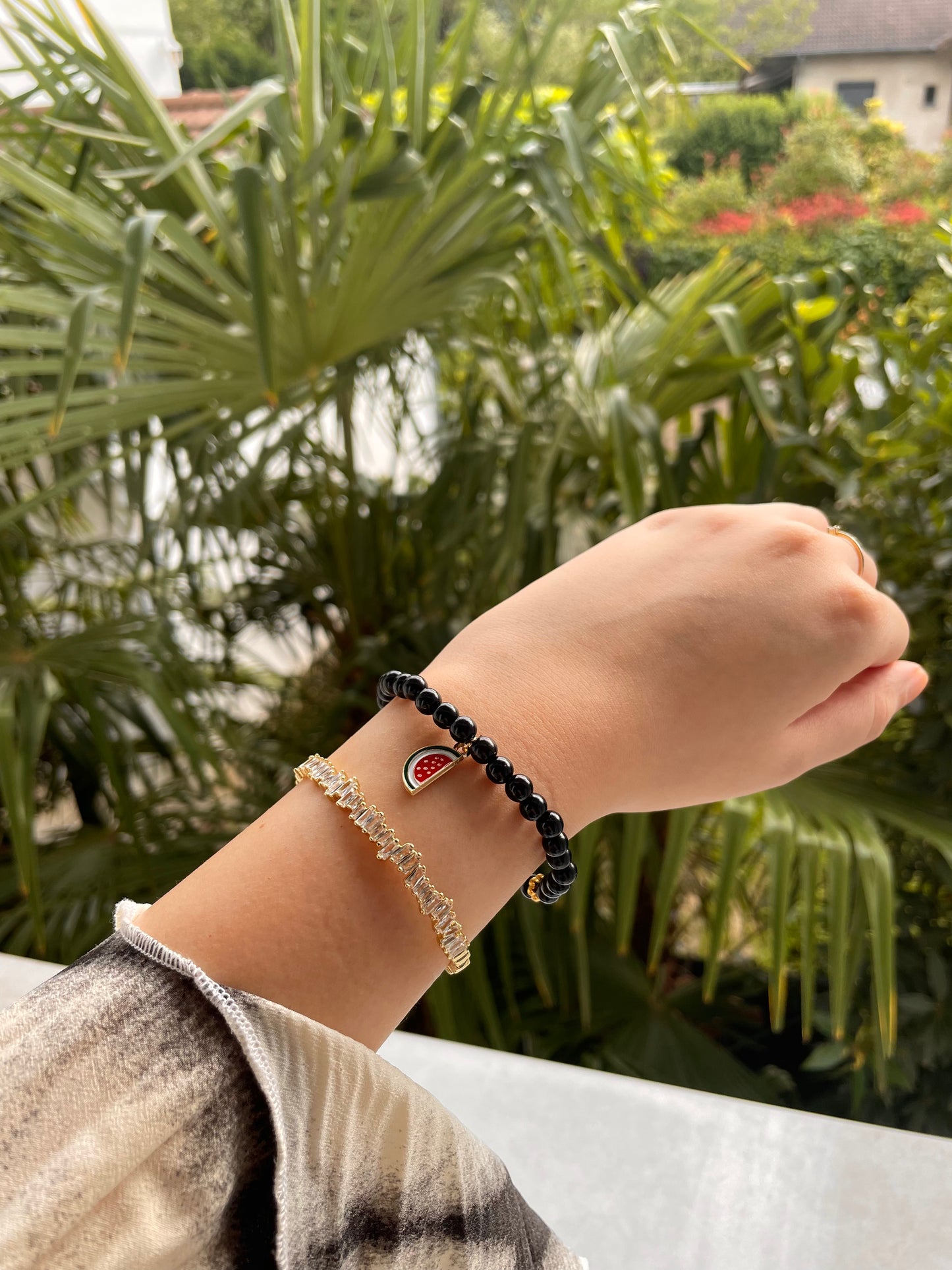 Bracelet Tasbih 33 perles Noir + Charms Pastèque