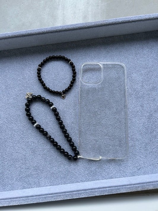 Duo Tasbih Bracelet + accessoire téléphone Noir