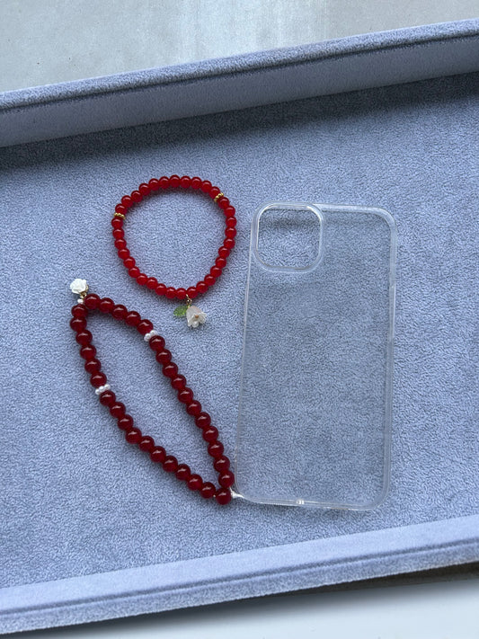Duo Tasbih Bracelet + accessoire téléphone Rouge Bordeaux