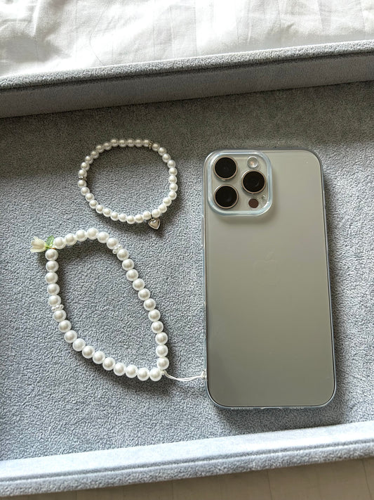 Duo Tasbih Bracelet + Accessoires de téléphone Blanc Nacrée