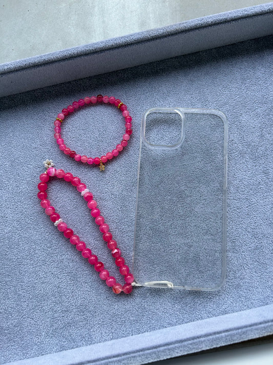 Duo Tasbih Bracelet + accessoire téléphone Framboise
