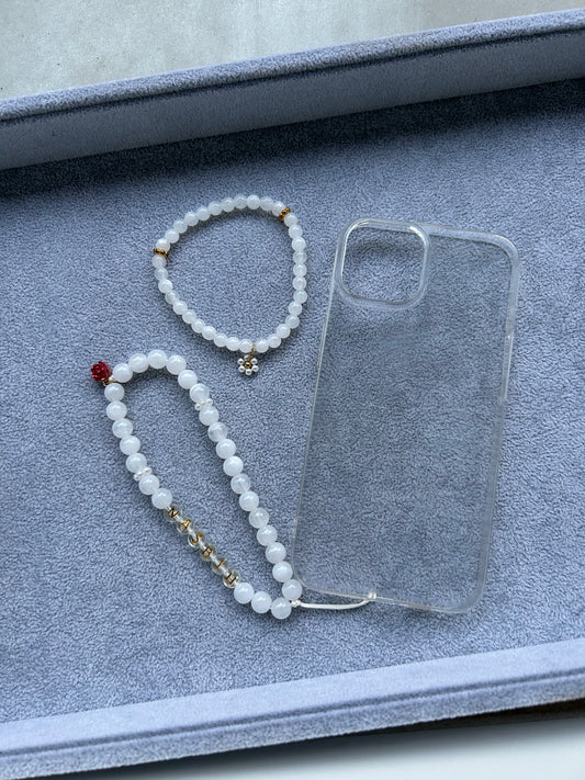 Duo Tasbih Bracelet + accessoire téléphone Blanc