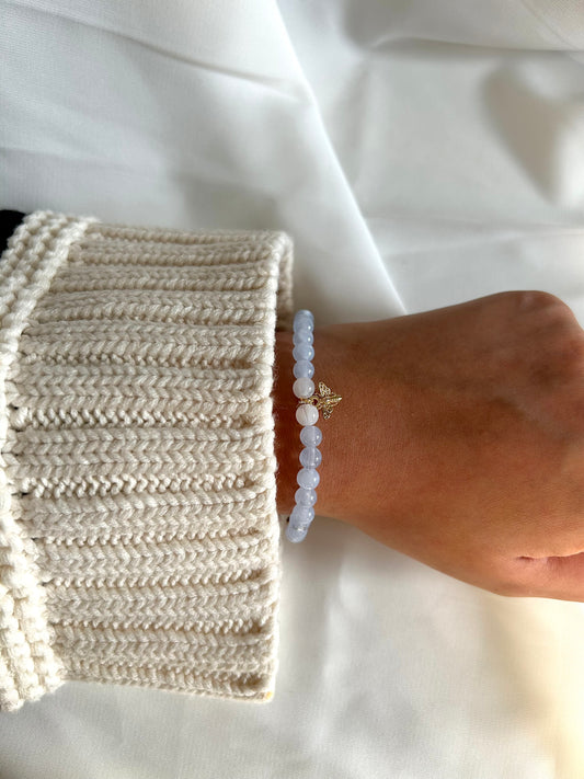 Bracelet Tasbih dorée Bleu Clair