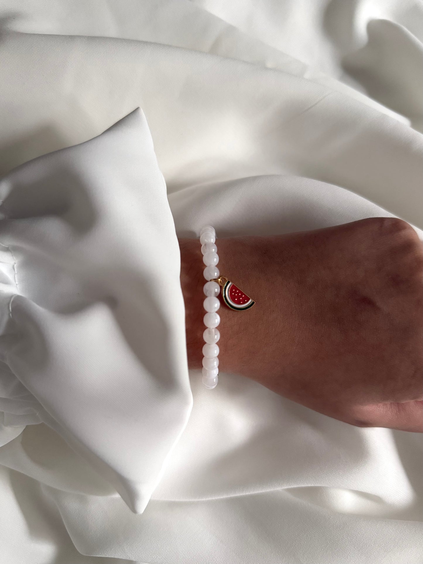 Bracelet Tasbih 33 perles Blanc + Charms Pastèque